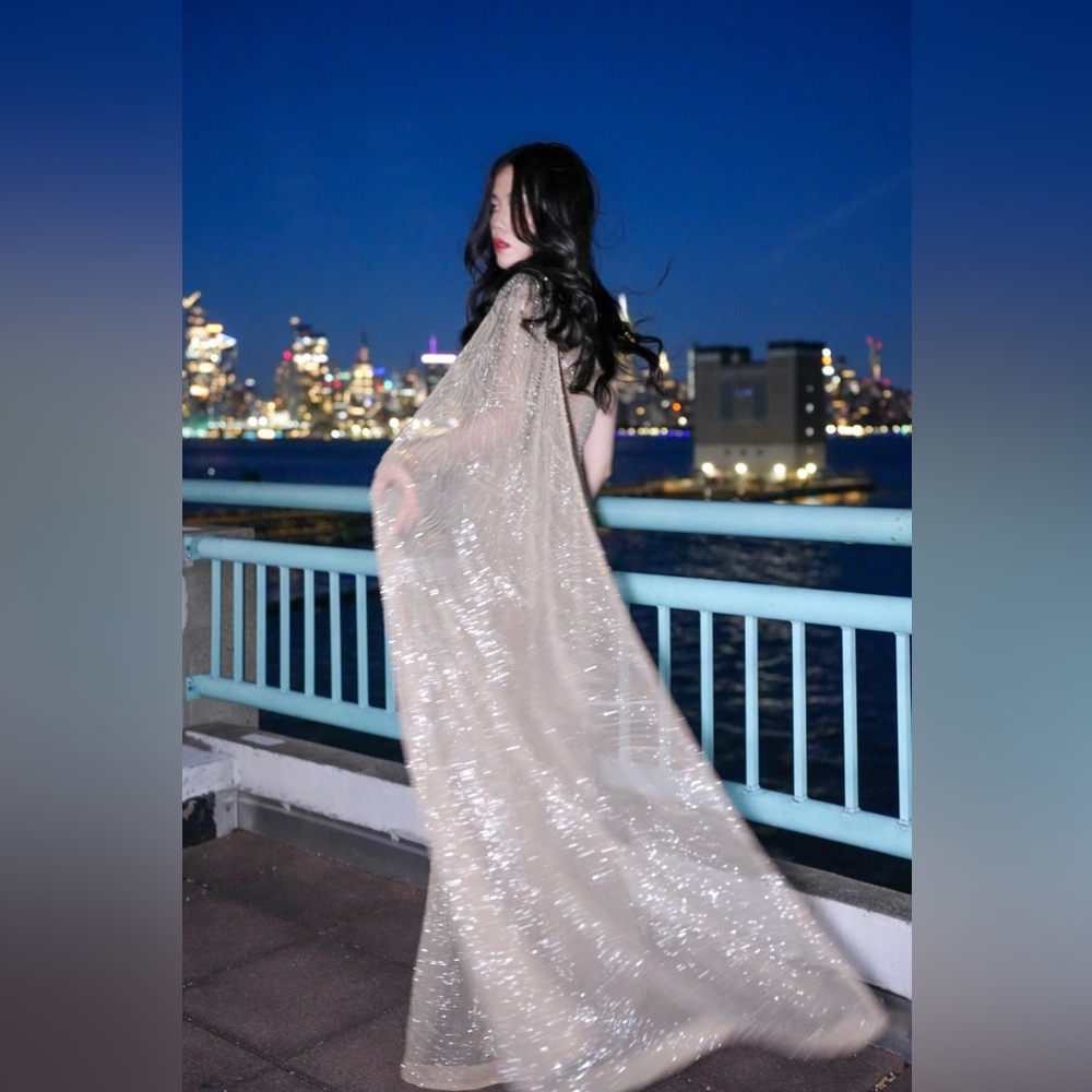 Rachel Gilbert Liza Beaded One Shoulder Full Length Gown with Cape AU1/US4 NWT - Picture 14 of 15